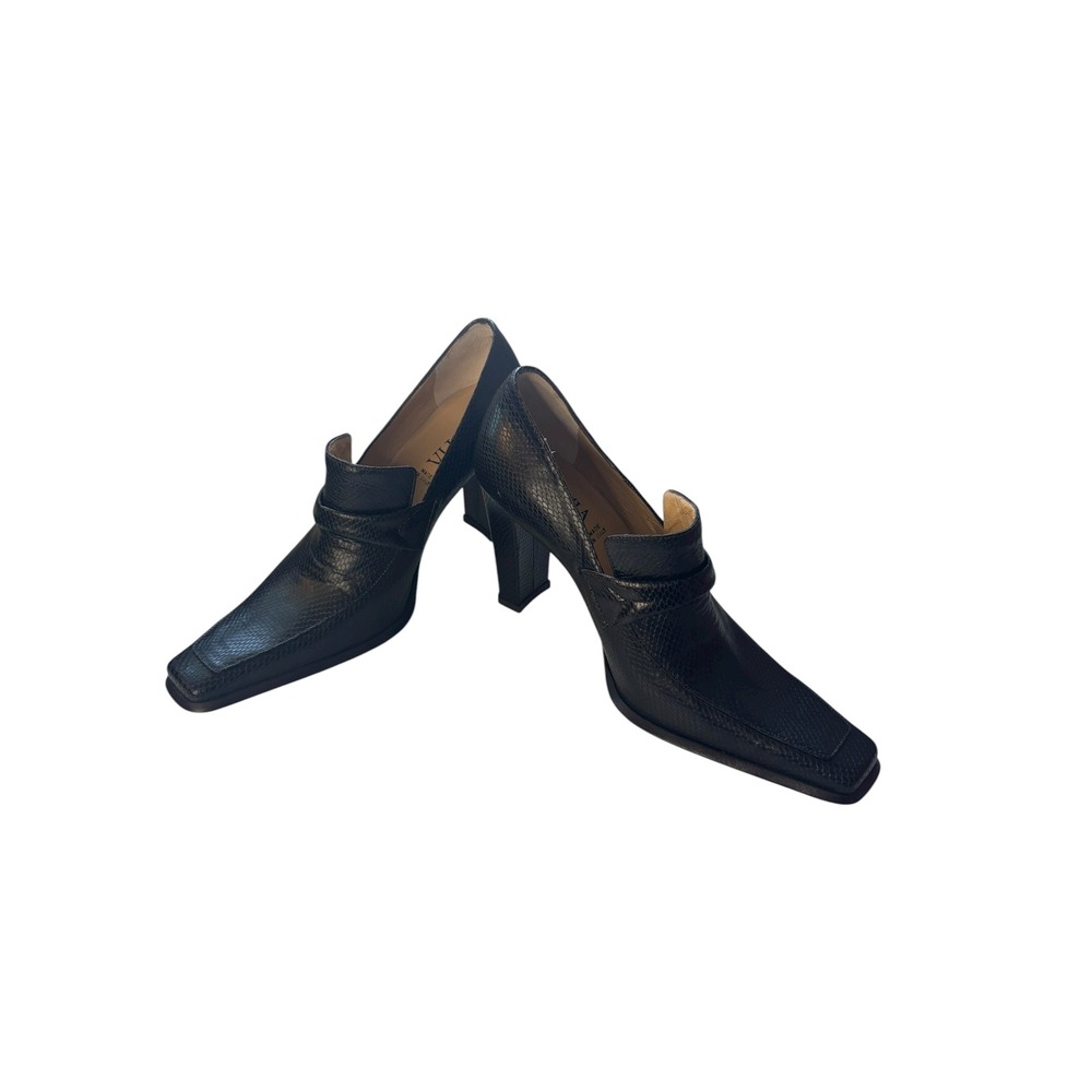 Sofia 3.5" Heeled Loafers Square Toe Leather Pumps Black Made in Italy Size 36 - Picture 8 of 9